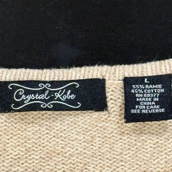 Crystal Kobe Embroidered Christmas Patchwork Tan Cardigan Sweater Womens Large - Picture 8 of 11